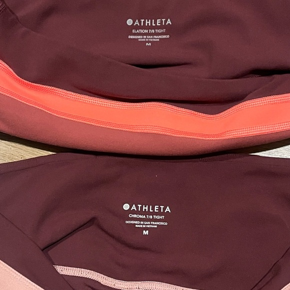Lot Of 2 Athleta Leggings Chroma And Elevation 7/8 Tight Burgundy Leopard Size M - Picture 5 of 5